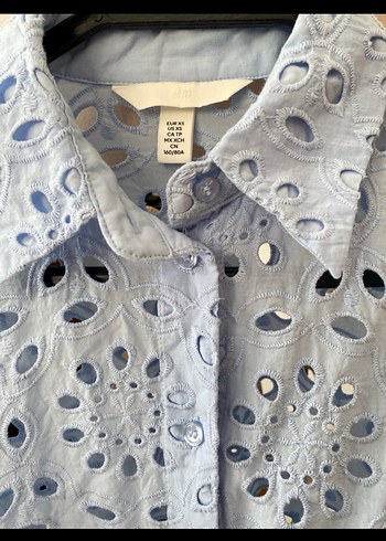 H&M Mavi Dantel Detaylı Bohem Kadın Gömlek - Görsel 4