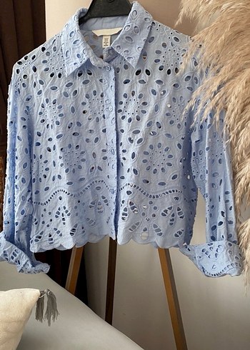 H&M Mavi Dantel Detaylı Bohem Kadın Gömlek - Görsel 2