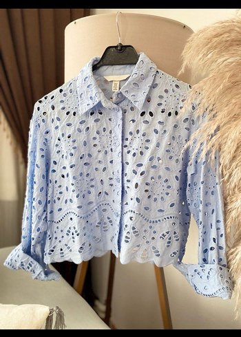 H&M Mavi Dantel Detaylı Bohem Kadın Gömlek - Görsel 3