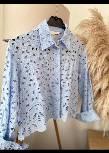 H&M Mavi Dantel Detaylı Bohem Kadın Gömlek - Görsel 5