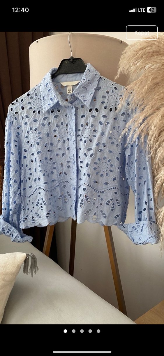 H&M Mavi Dantel Detaylı Bohem Kadın Gömlek - Görsel 2