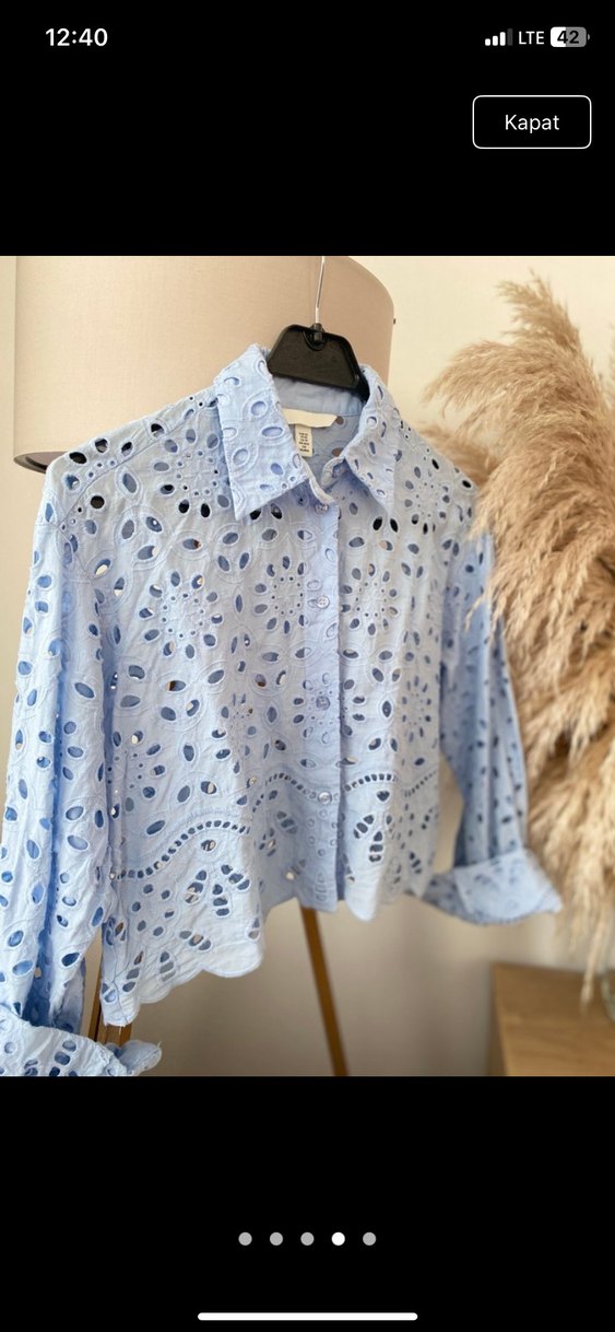 H&M Mavi Dantel Detaylı Bohem Kadın Gömlek - Görsel 5