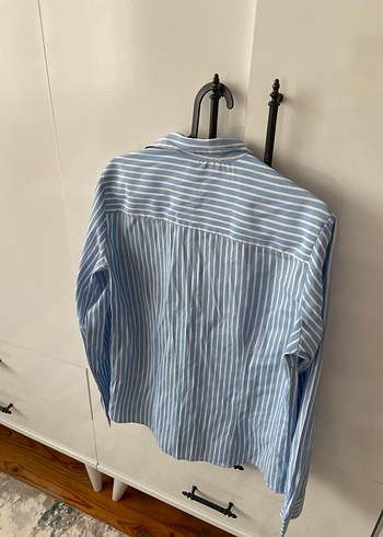 Kadın Mavi Çizgili Uzun Kollu Gömlek - Görsel 7