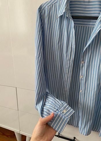 Kadın Mavi Çizgili Uzun Kollu Gömlek - Görsel 5