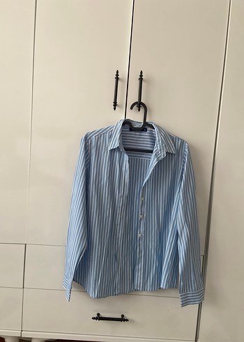 Kadın Mavi Çizgili Uzun Kollu Gömlek - Görsel 3