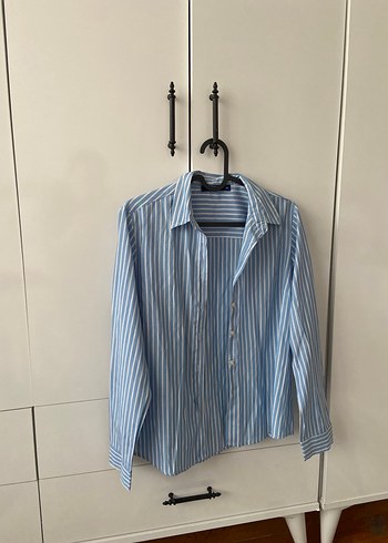 Kadın Mavi Çizgili Uzun Kollu Gömlek - Görsel 2