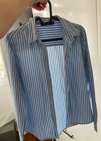 Kadın Mavi Çizgili Uzun Kollu Gömlek - Görsel 6