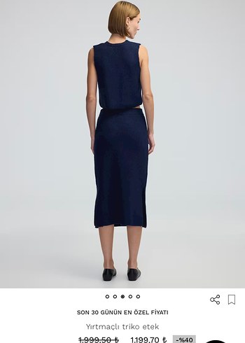 İpekyol lacivert Triko Yırtmaçlı Midi Etek - Görsel 3