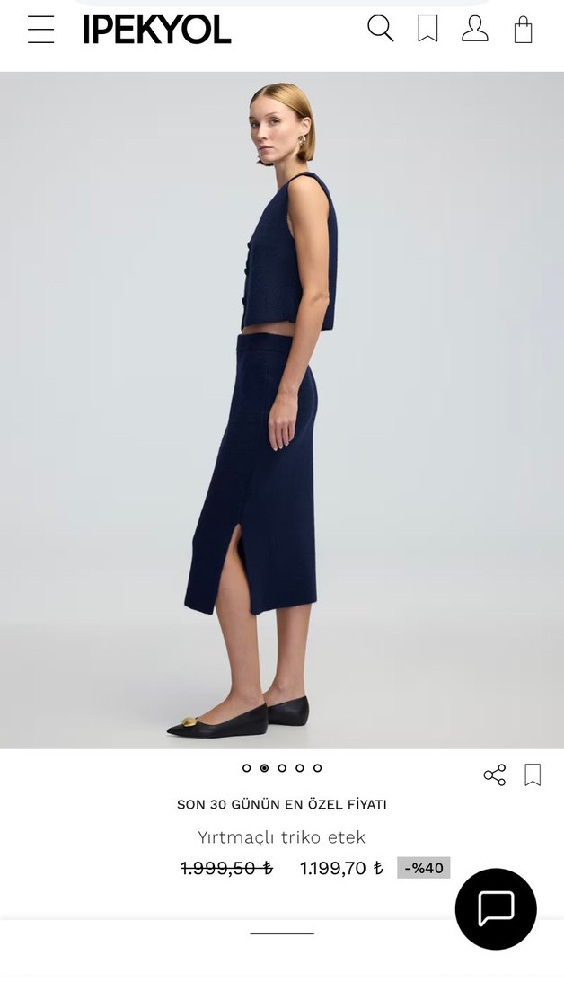 İpekyol lacivert Triko Yırtmaçlı Midi Etek - Görsel 2