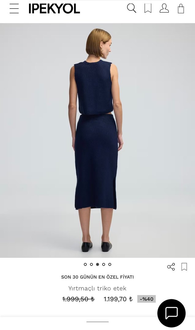 İpekyol lacivert Triko Yırtmaçlı Midi Etek - Görsel 3