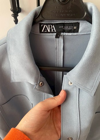 Zara Düğmeli Mavi Süet ceket - Görsel 8