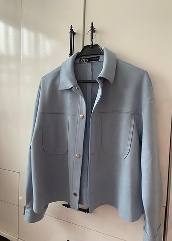 Zara Düğmeli Mavi Süet ceket - Görsel 2