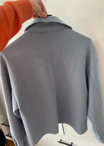 Zara Düğmeli Mavi Süet ceket - Görsel 9