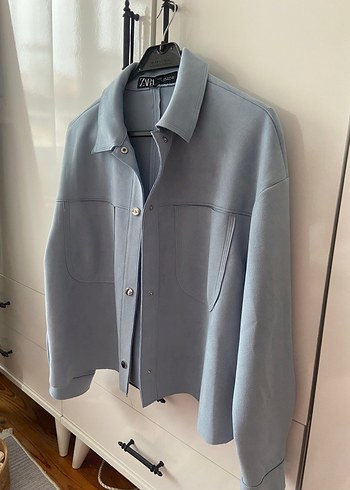 Zara Düğmeli Mavi Süet ceket - Görsel 3