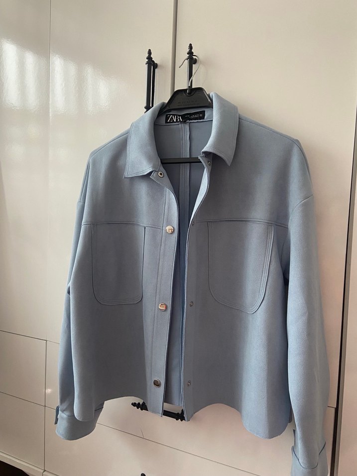 Zara Düğmeli Mavi Süet ceket - Görsel 2