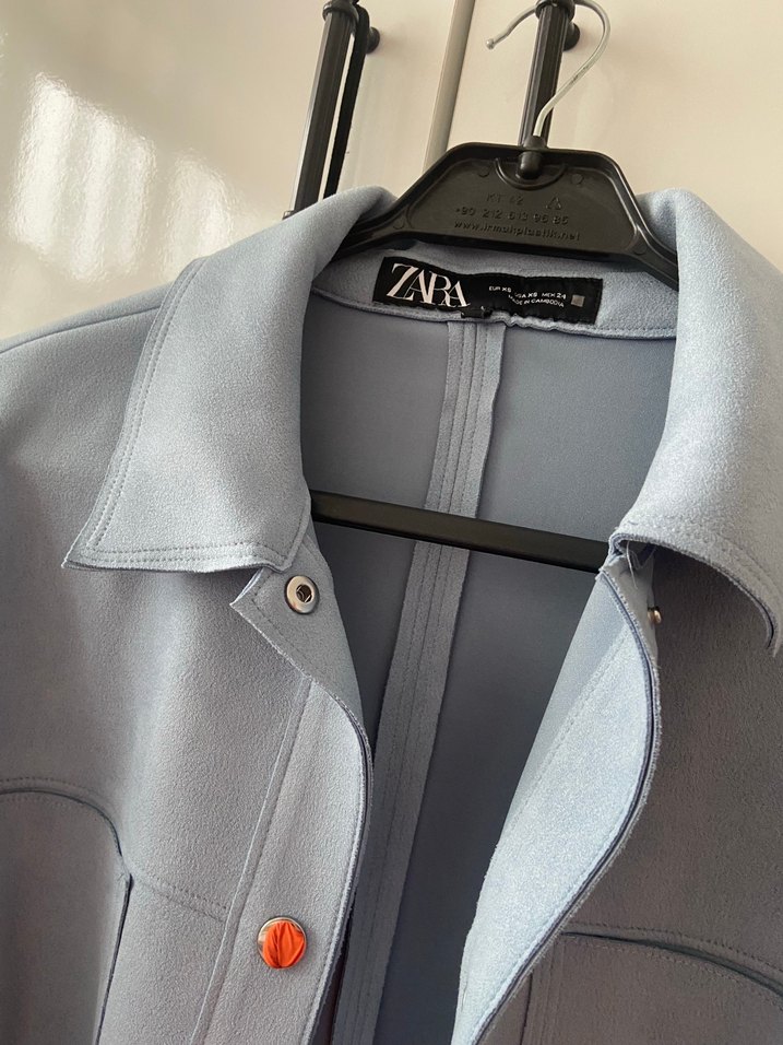 Zara Düğmeli Mavi Süet ceket - Görsel 5