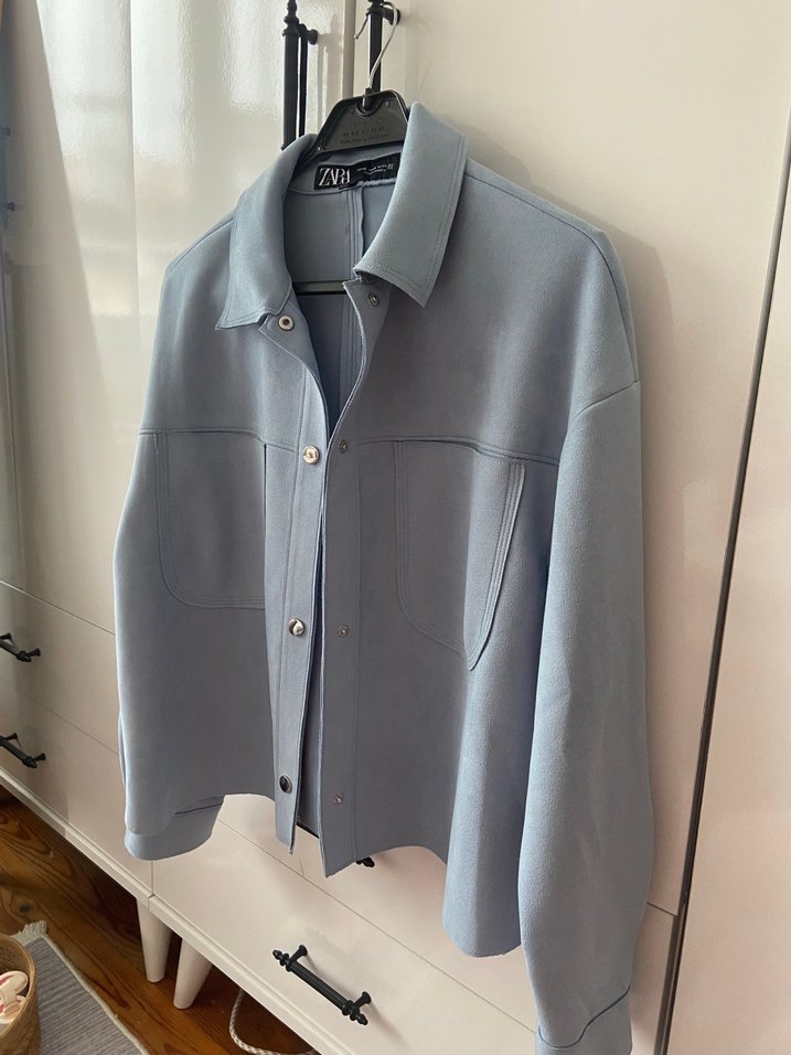 Zara Düğmeli Mavi Süet ceket - Görsel 3