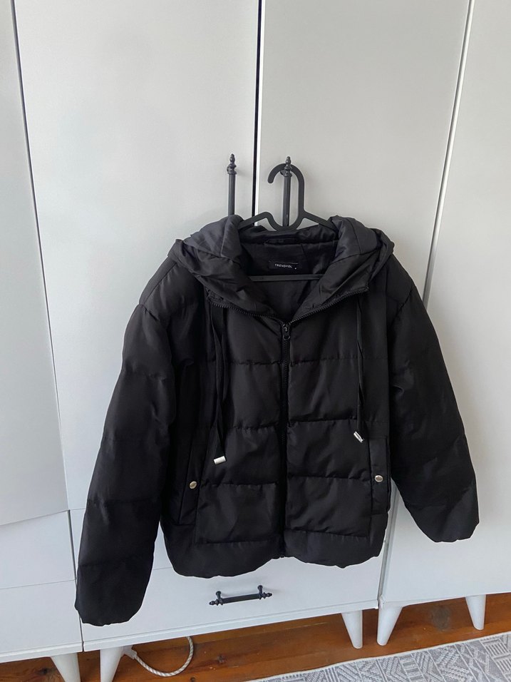 Kadın Siyah Midi Kışlık Fermuarlı Mont - Görsel 5