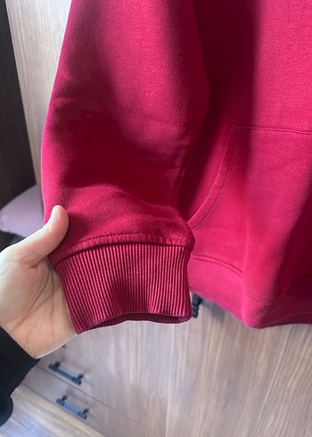 Bordo Kapüşonlu Rahat Kesim Sweatshirt - Görsel 3