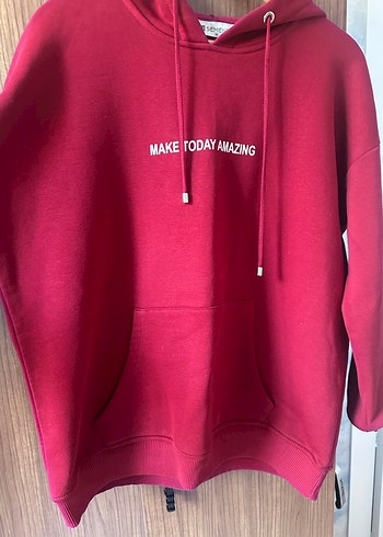 Bordo Kapüşonlu Rahat Kesim Sweatshirt - Görsel 5