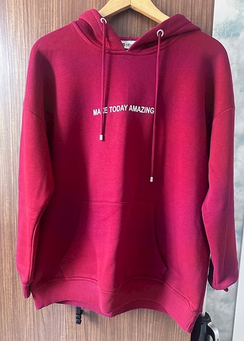 Bordo Kapüşonlu Rahat Kesim Sweatshirt - Görsel 2