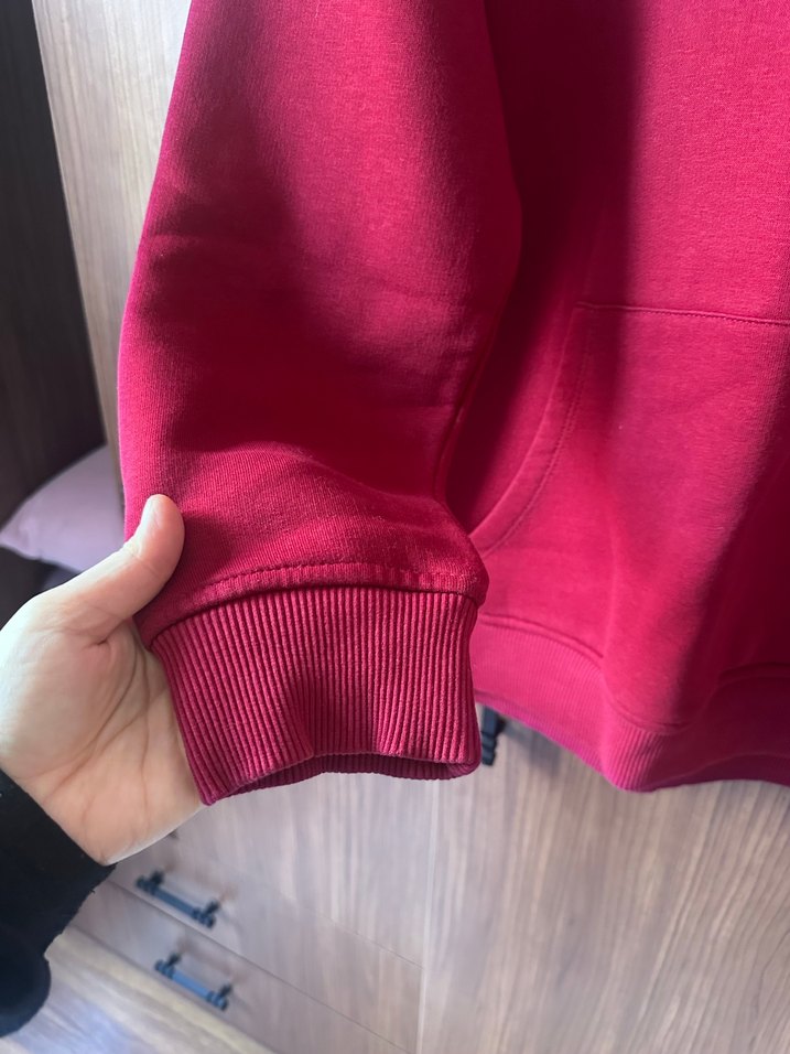 Bordo Kapüşonlu Rahat Kesim Sweatshirt - Görsel 3