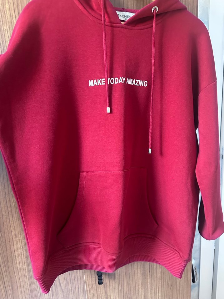 Bordo Kapüşonlu Rahat Kesim Sweatshirt - Görsel 5