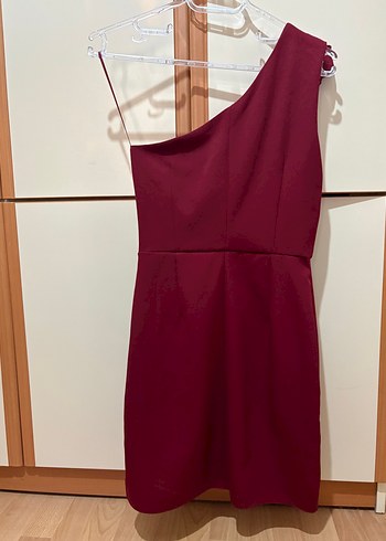 Bordo Drapeli Mini Abiye Elbise