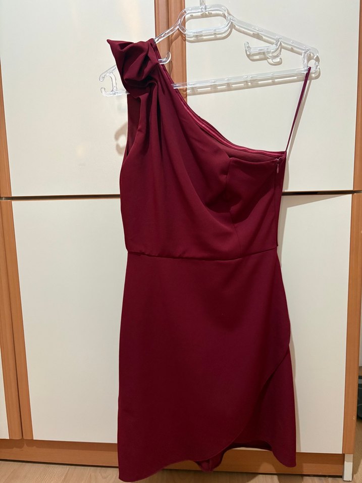 Bordo Drapeli Mini Abiye Elbise - Görsel 3