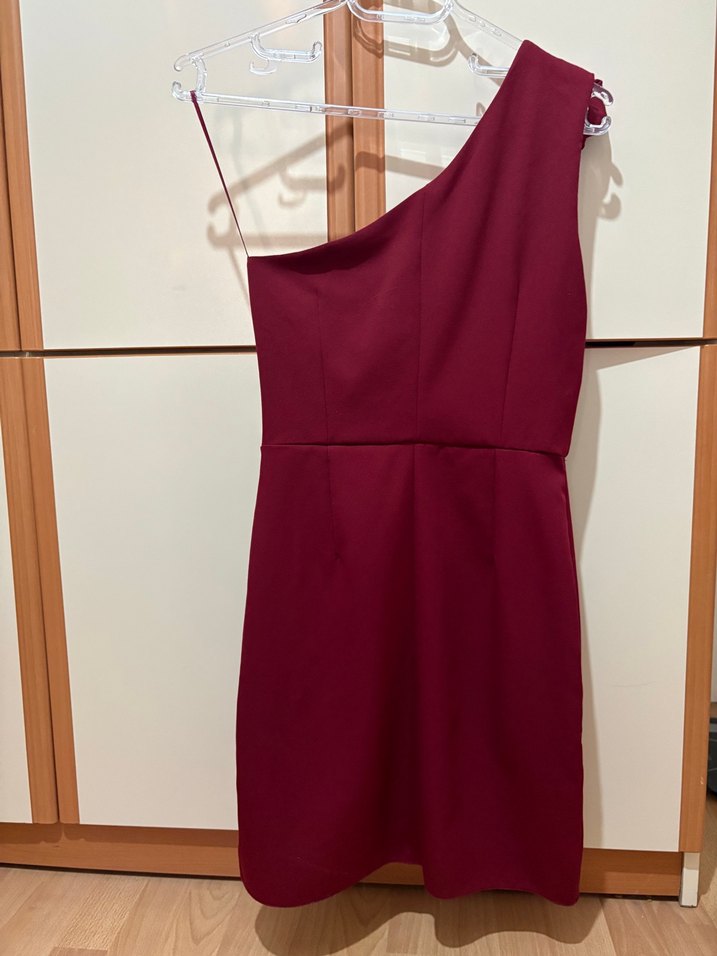 Bordo Drapeli Mini Abiye Elbise - Görsel 4