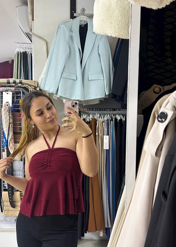 Bordo Straplez Mini Bluz - Görsel 2