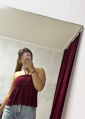 Bordo Straplez Mini Bluz - Görsel 3