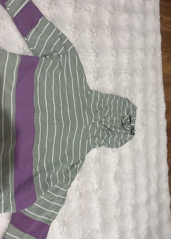 Mor Şeritli Gri Kapüşonlu Sweatshirt - Görsel 5