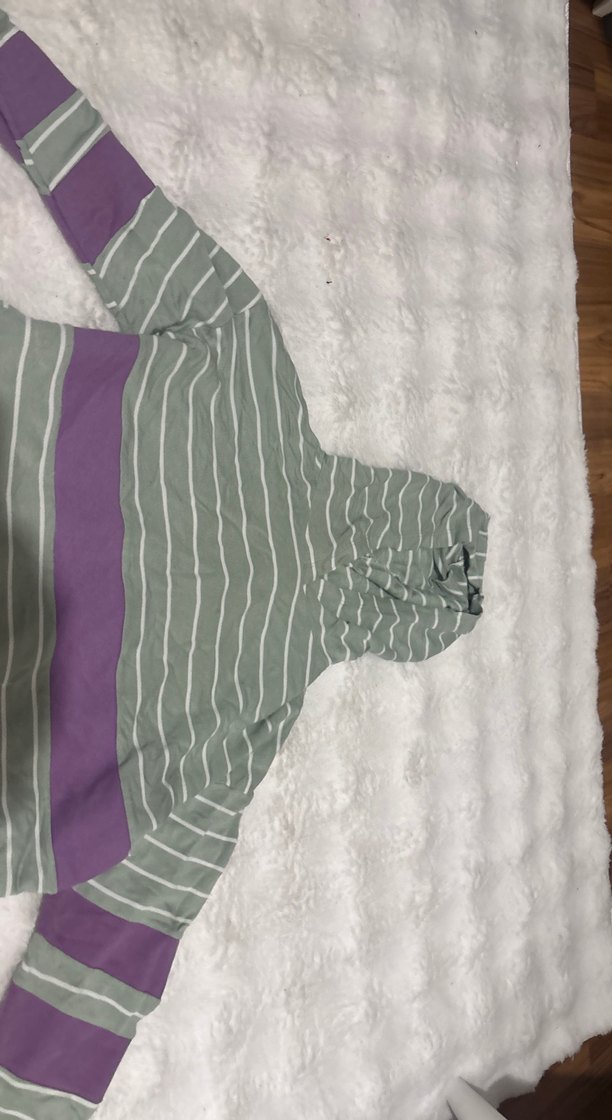 Mor Şeritli Gri Kapüşonlu Sweatshirt - Görsel 5