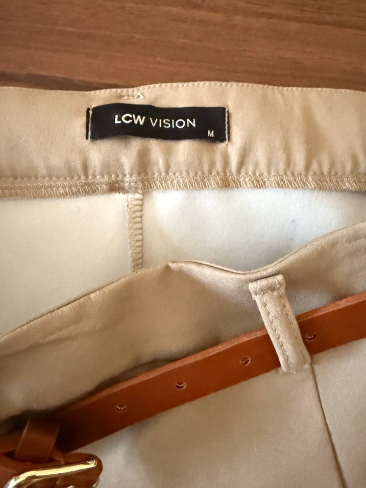 Bej Deri Kemerli Midi Mini Etek - Görsel 2