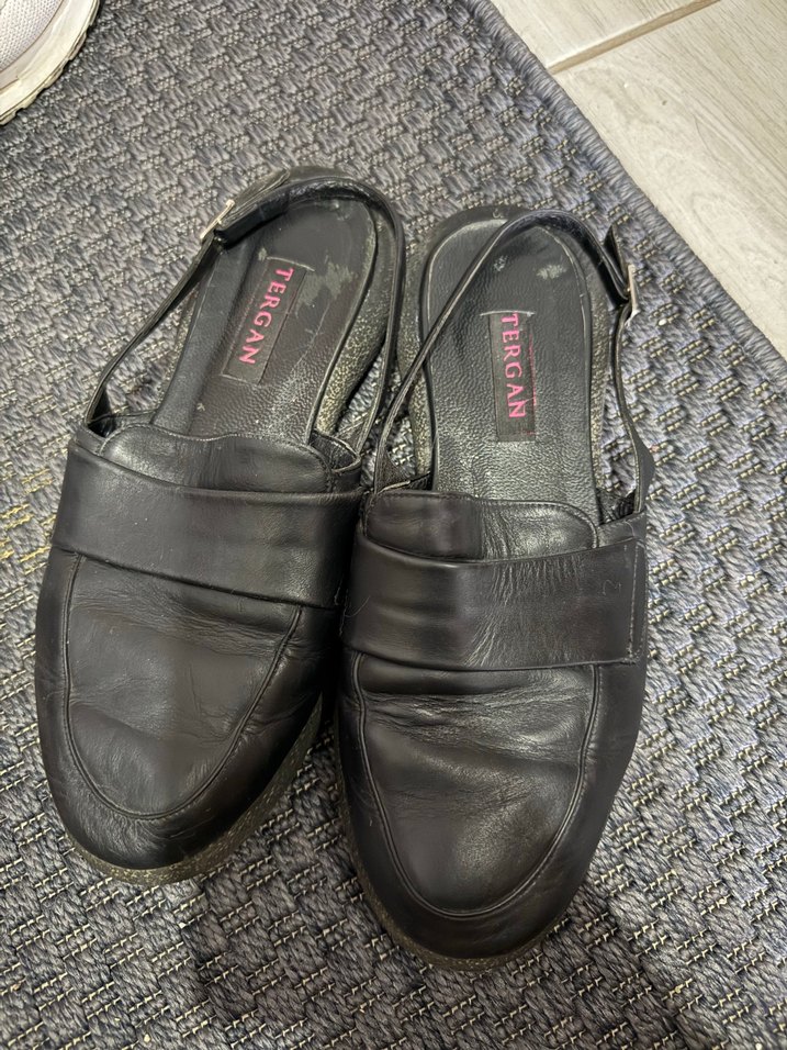 Tergan Siyah Kadın Dolgu Topuklu Babet - Görsel 2