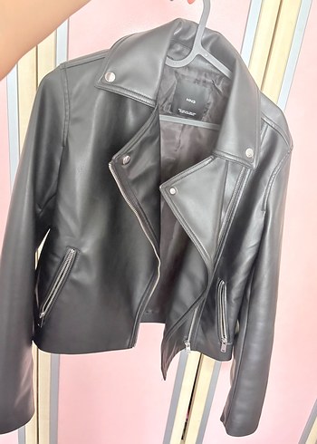 Mango Siyah Deri Biker Ceket
