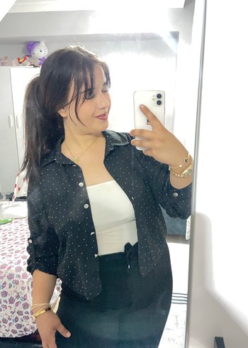 Kadın Siyah Puantiyeli Denim Ceket - Görsel 2