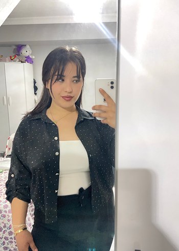 Kadın Siyah Puantiyeli Denim Ceket - Görsel 3