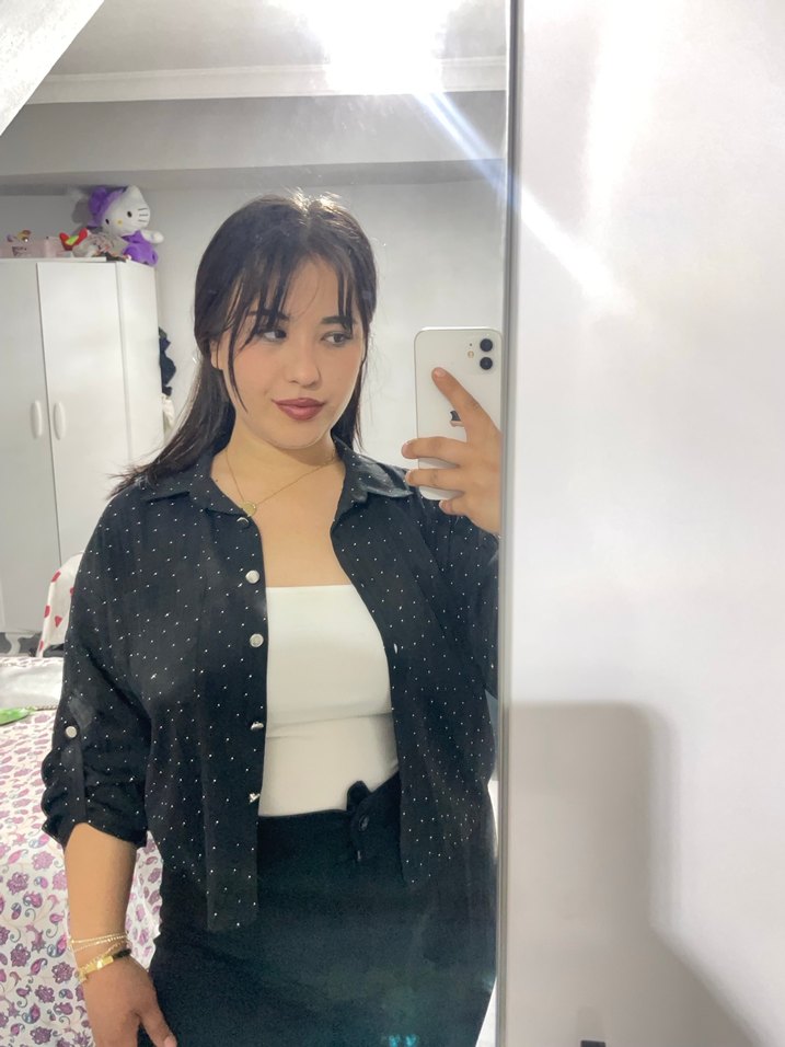 Kadın Siyah Puantiyeli Denim Ceket - Görsel 3