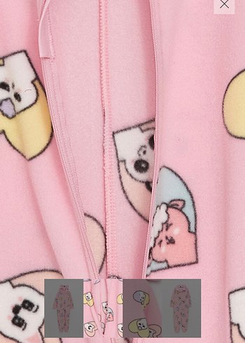 11-12 Yaş Beden Kız Çocuk Pembe Desenli Polar Tulum