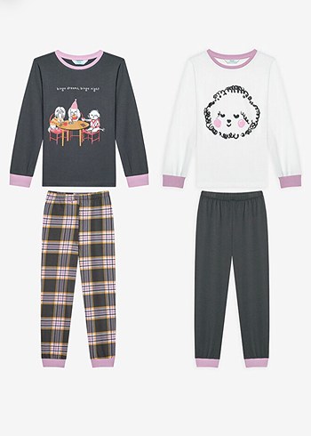 9 Yaş Beden gri Renk Kız Çocuk Gri Pamuklu Uzun Kollu Pijama Takımı