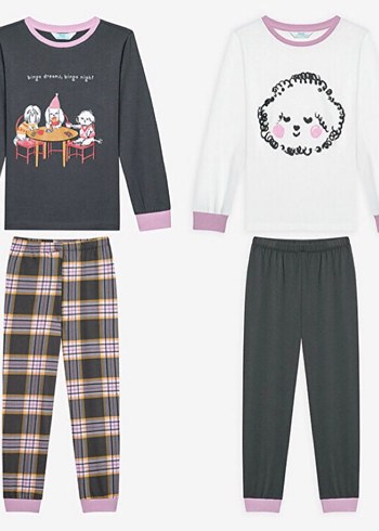 Kız Çocuk Gri Pamuklu Uzun Kollu Pijama Takımı