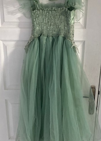 Yeşil Vintage Nakışlı Uzun çocuk Abiye Elbise - Görsel 2