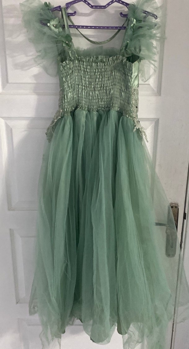 Yeşil Vintage Nakışlı Uzun çocuk Abiye Elbise - Görsel 2