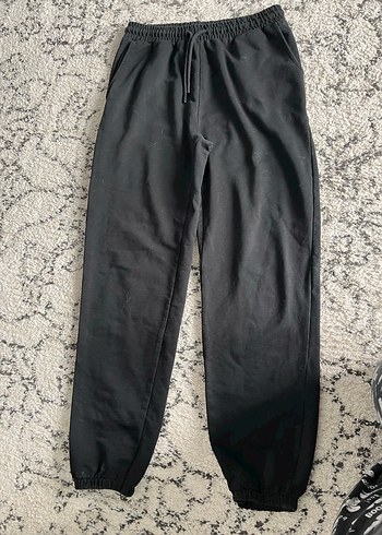 Siyah Kadın Keten Rahat Kesim Eşofman - Görsel 3