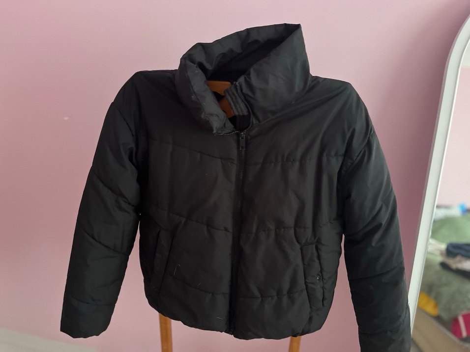 Siyah Kısa Kadın Kışlık Fermuarlı Mont - Görsel 2