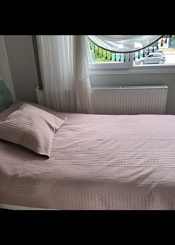 Home sweet home  marka Pudra pembe Dikişli Yatak Örtüsü - Görsel 2