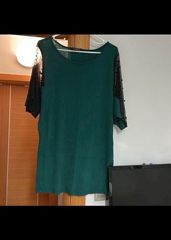 Lamante marka Yeşil Hamile Midi Tunik, Kısa Kollu - Görsel 4