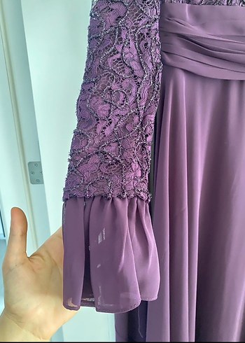 Mor Uzun Kollu tesettür Abiye Elbise - Görsel 5